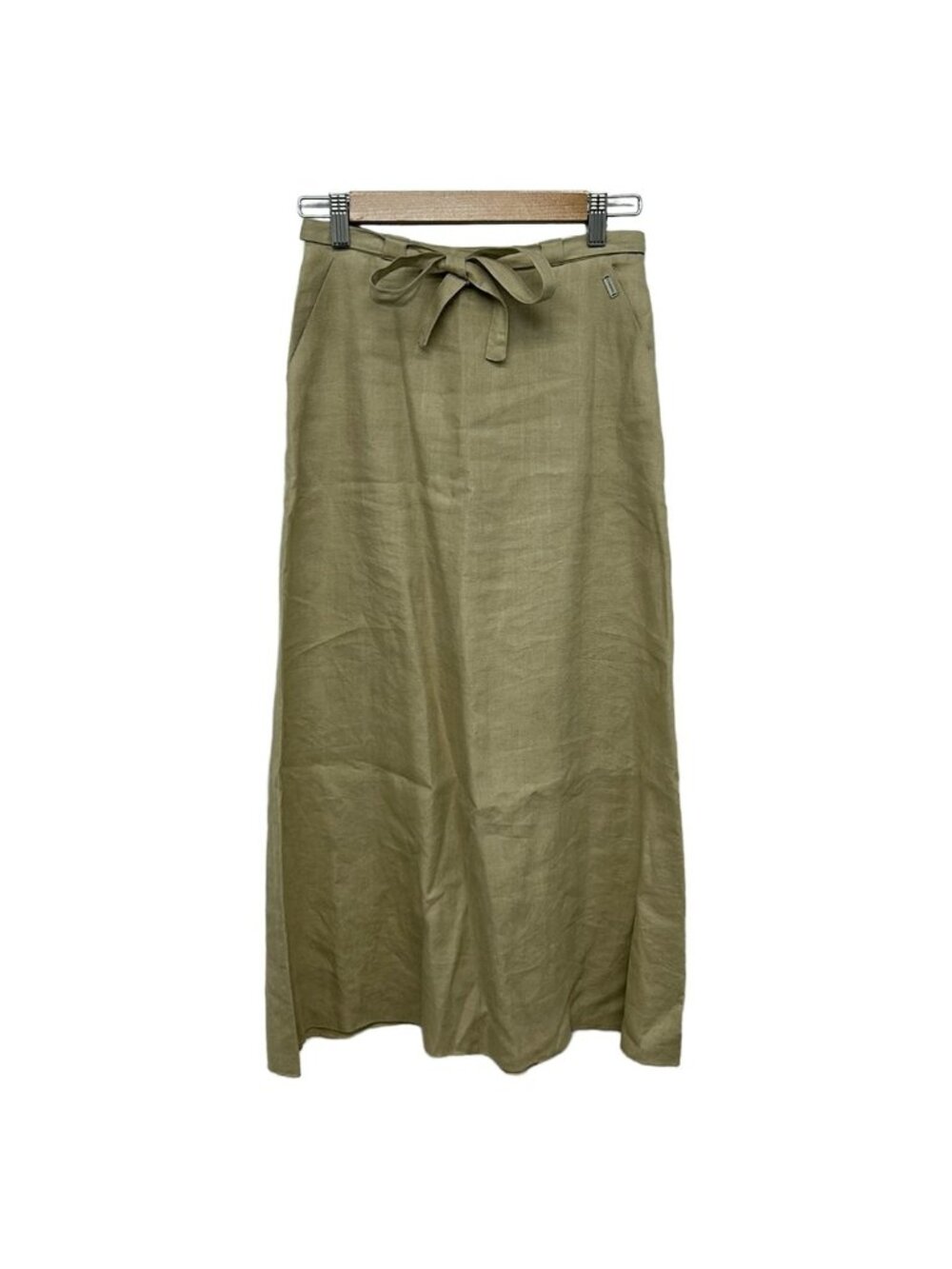 Chanel Skirt S Beige Wood Button Linen 36